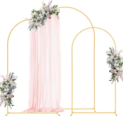 Image de Arche de mariage Arche en forme de grappe de raisin - Lot de 3 arches métalliques rondes - Hauteurs 240/220/200 cm - Support stable et autonome - Pour arche de ballons et décoration florale - Or