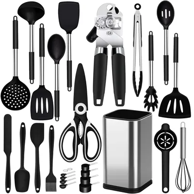 Produktbild von Kochgeschirr-Set, 26-teilig, aus Silikon, hitzebeständig, schwarz