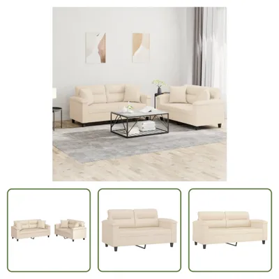 Zdjęcie produktu dla The Living Store 2-częściowy zestaw sofa z poduszkami Beżowa tkanina z mikrofibry