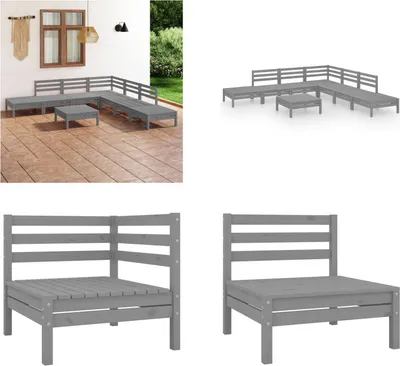 Produktbild von vidaXL 8 tlg. Garten Lounge Set Massivholz Kiefer Grau - Garten-Lounge-Set - Garten-Lounge-Sets - Palettensofa-Set - Palettensofa-Sets