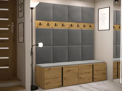 Obrázek produktu pro Stěna do předsíně s botníkem a panely 42x42 SELAND 6 - dub artisan / šedá
