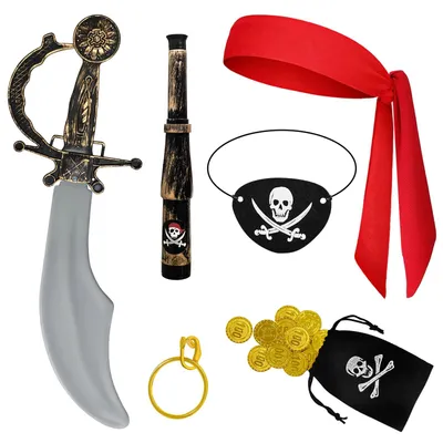 Imagen del producto de Conjunto de accesorios de disfraz de pirata, de 7 piezas, ideal para Carnaval y Halloween
