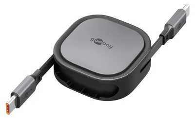 Produktbild von Selbstaufrollendes USB-C-Kabel, 1 m, schwarz;silber