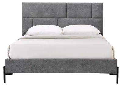 Produktbild von Bett 160 x 200 cm mit gepolstertem Kopfteil – Stoff – Grau – NOULAVO