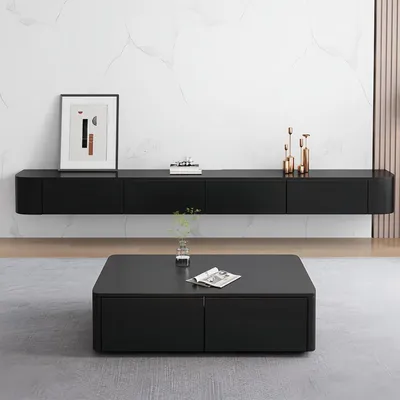 Obrázek produktu pro TV stolek, nástěnný, s zásuvkou, černý, 300 cm