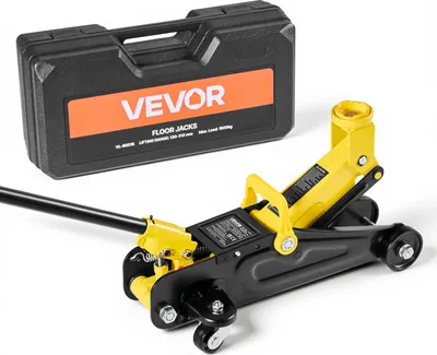 Image de Cric rouleur VEVOR Cric à profil bas et roulettes 360° 1,5 t, pompe à piston unique à levage rapide, hauteur de levage 13-31 cm, cric hydraulique pour voitures de sport, berlines Jaune + Noir