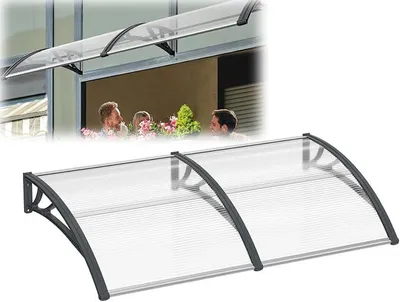 Produktbild von Transparent Polycarbonat Haustürvordach 200 x 100 cm mit 5 mm Stärke Graues Vordach Pultvordach für Garagenzugang, Haustürvordach, Balkon und Hauseingang