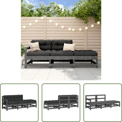 Produktbild von The Living Store 3-tlg. Garten-Lounge-Set mit Kissen Grau Massivholz