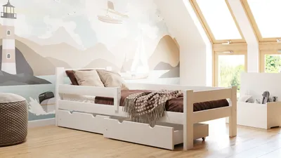 Produktbild von Holz-bett mit Rausfallschutz, Kiefer-Einzelbett Pawełek Max, Meble Wróbel, 80 x 160 cm, Weiß