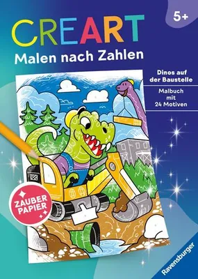 Immagine prodotto di CreArt, Dipingi per numeri dai 5 anni in su - Carta magica: Dinosauri al cantiere