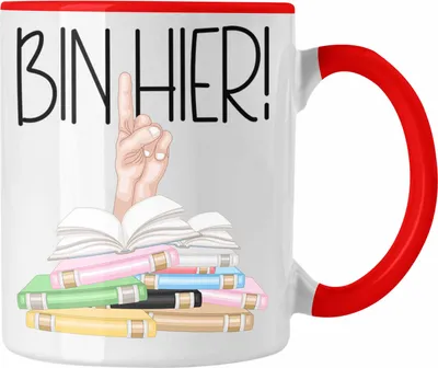 Produktbild von Trendation - Leseratte Geschenk Tasse Buch Grafik Bücher Lesen Bücherwurm Geschenk Spruch Lesen Bin hier (Rot)