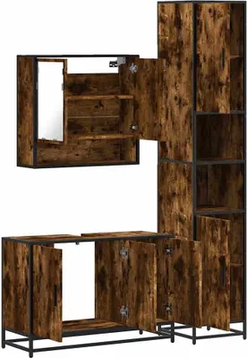 Produktbild von Möbel 3-tlg. Badmöbel-Set Räuchereiche Holzwerkstoff - Badezimmer 3301102