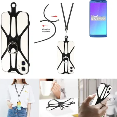 Produktbild von K-S-Trade 3in1 Handykette Handyband Handykordel Halsband Smartphone-Ring Handy-Ring kompatibel mit Leagoo Power 5 Fingerhalterung Handyring
