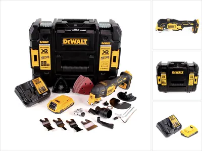 Zdjęcie produktu dla Akumulatorowe narzędzie wielofunkcyjne DeWalt DCS 356 S1 18V bezszczotkowe + 35 akcesoriów + 1x akumulator 2.0Ah + ładowarka + TSTAK