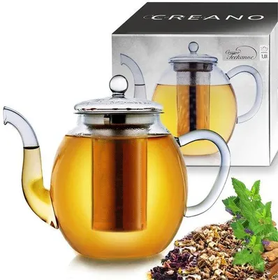 Produktbild von Famanu Glaskanne 1,0l mit Edelstahl-Sieb und Deckel - ideal für losen Tee - tropffrei