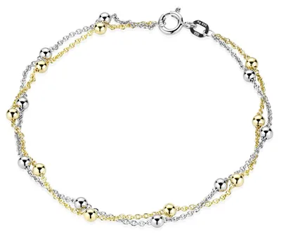 Produktbild von MATERIA Silber Armband Damen 925 mit Kugeln - Schmuck Armkette Gold vergoldet 19cm bicolor SA-109-Gold