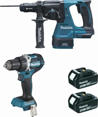 Image de Ensemble de 2 machines 18 V Li-Ion 5 Ah MAKITA Perceuse DDF484 + Perfo DHR243 - 2 batteries, chargeur, coffret - DLX2191TJ