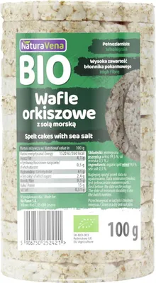 WAFLE ORKISZOWE PEŁNOZIARNISTE Z SOLĄ MORSKĄ BIO 100 g - NATURAVENA