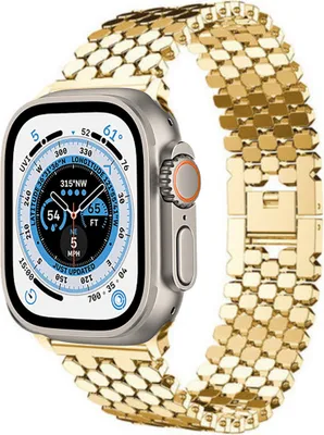 Produktbild von Strap-It Apple Watch Ultra Fischarmband Stahl (Gold)