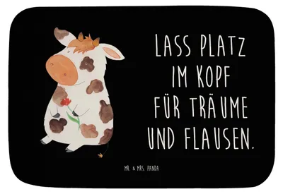 Produktbild von Mr. & Mrs. Panda badezimmermatte Kuh - Schwarz - Geschenk, duschmatte, Kühe, Badteppich, Bauernhof, Spruch, Hof, Milch, Duschvorleger, Badvorleger, Badematte