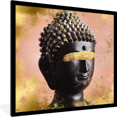 Produktbild von MuchoWow® MuchoWow® Gerahmtes Poster Buddha - Kopf - Schwarz 40x40 cm - Poster mit zchwarzem Bilderrahmen - Mit Rahmen - Wanddekoration Schlafzimmer