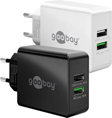 Immagine prodotto di Goobay 44957 Caricabatterie USB-A QC doppio veloce (28 W) bianco, bianco - 1x connessione USB-A (Quick Charge 3.0) e 1x connessione USB-A