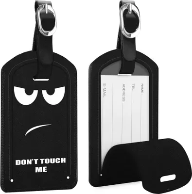 Produktbild von [2 Stück] Fintie Kofferanhänger aus Kunstleder, Gepäckanhänger ID Etikett mit Adressschild Namenschild für Reisetasche Koffer, Don't Touch