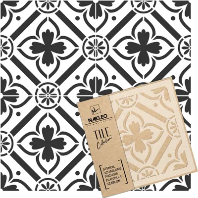 Produktbild von Tile Fliesen Schablone zum Malen 33x33 cm, Romeira Spanische Maurische Blume Marokkanisch, Kunststoff Wiederverwendbare Bodenschablone DIY