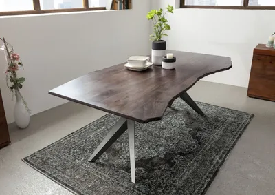 Produktbild von MASSIVMOEBEL24 Baumtisch Akazie 160x90x76 grau lackiert Beine anthrazit glänzend FREEFORM 4 #27