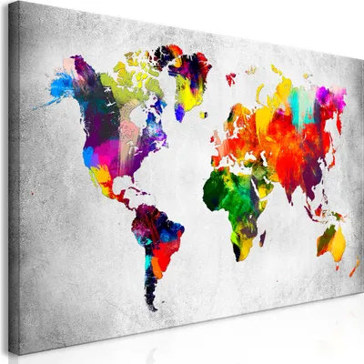 Produktbild von Wandbild Mega XXXL Weltkarte 250x125 cm Einteiliger XXL-Format Kunstdruck zur Selbstmontage Leinwandbilder moderne Bilder DIY Wanddekoration Wohnung Deko bunt k-A-0098-ak-e