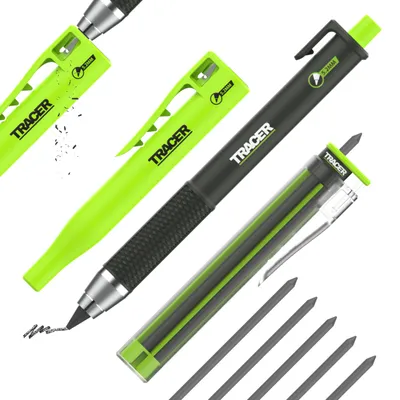 Immagine prodotto di Kit di matite da carpentiere professionali Tracer | Custodia con temperino e 5 mine di ricambio