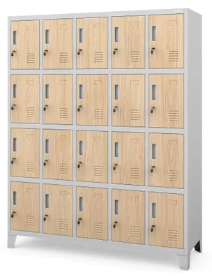 Produktbild von Umkleideschrank 5B4A Fächerschrank Schließfachschrank mit 20 Fächern Wertfachschrank Metall Pulverbeschichtung 172 cm x 136 cm x 45 cm grau / Eiche Sonoma