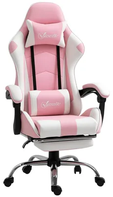 Immagine prodotto di Vinsetto Sedia Gaming Ergonomica Reclinabile con Poggiatesta, Cuscino Lombare, Altezza Regolabile, Rosa e Bianco