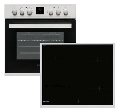 Produktbild von Sharp K-62D19IM0-EU Einbau Herdset 60 cm 69 L EEK A Glaskeramik Kochfeld 4 Kochzonen Bräterzone Heißluft Edelstahl Schwarz