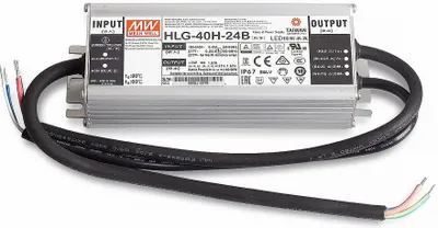Obrázok produktu pre MEANWELL HLG-40H-24B, AC-DC LED inštalačný zdroj, kovové puzdro, IP67 40W 24V 1,67A CV+CC stmievateľný