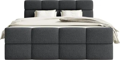 Produktbild von FEDVE Boxspringbett ALZEA aus Chenille-Stoff 160x200 cm, Schwarz