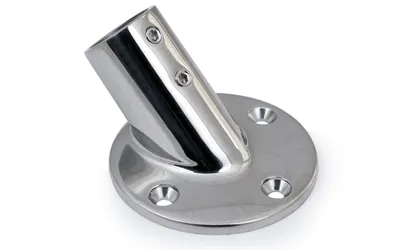 Produktbild von Relingfuß Grundplatte 45° geneigt für 22 mm Rohr, Edelstahl rostfrei, zur Montage von Reling, Handlauf Bimini