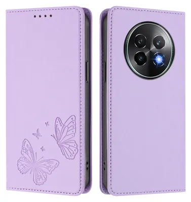 Produktbild von Lederhülle für Realme 13+ 5G, Schmetterling Prägung Leder Brieftasche Schutzhülle mit Ständer Violett