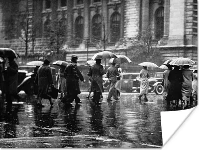 Produktbild von MuchoWow® Poster Menschen auf der Straße im Regen in New York - schwarz und weiß 120x90 cm - Wandbild