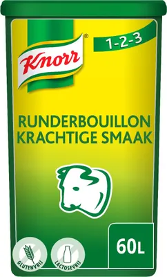 Produktbild von Knorr 1-2-3 Rinderbrühe kräftiges Geschmackspulver, Ausbeute 60 Liter - 900 Gramm
