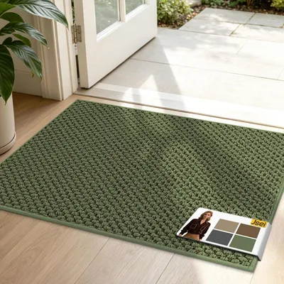Image de Tapis de sol antidérapant, lavable, pour retenir la saleté, dimensions 50x80 cm, couleur verte