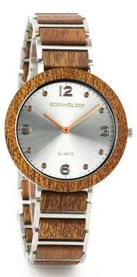 Produktbild von Edenhölzer Holzuhr Damen Armbanduhr Quarz Holzarmband Uhr Hardlex Flores