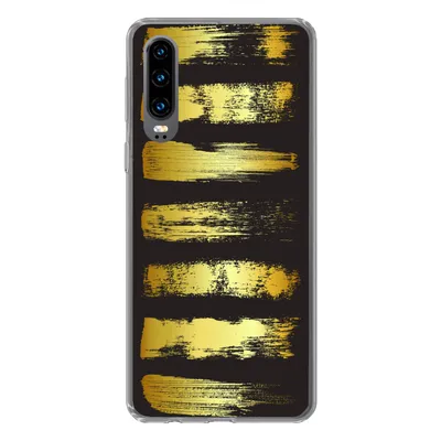Produktbild von MuchoWow® Handyhülle Schutzhülle Hülle für Huawei P30 Goldene Streifen auf schwarzem Hintergrund Silikon Softcase Handy Hülle - Kartenbesitzer