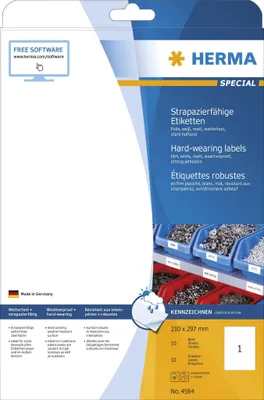 Zdjęcie produktu dla HERMA A4, Biały, Zaokrąglony prostokąt, A4, Uniwersalne, Matowy, Laser