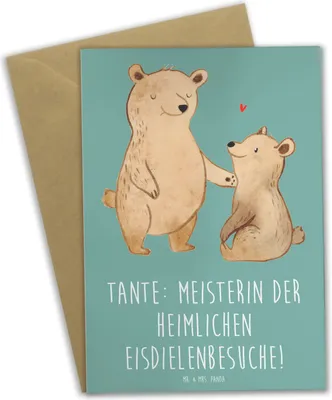 Produktbild von Mr. & Mrs. Panda Klappkarte Tante Eisdielenmeisterin - Meeresbrise - Geschenk, dankeskarten, Neffe, Verwandte, Familienmitglieder, Grußkarten, einladungskarten, Nichte