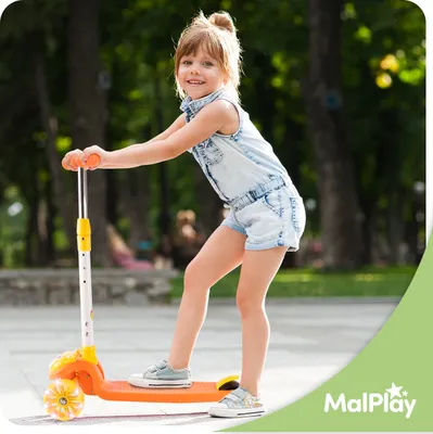 Produktbild von Malplay Dreirädriger Roller klappbar Kinder Roller LED-Räder Rider Katze hoch bis 78cm Orange bis 30 kg Fußbremse