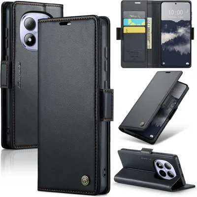 Produktbild von Lederhülle für Xiaomi Redmi Note 15 Pro 5G Brieftasche Kartenfach Schutzhülle mit Standfunktion Schwarz
