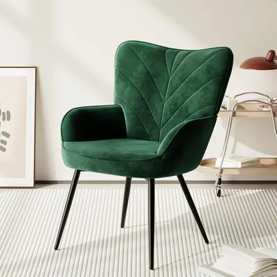 Produktbild von Sofa-/Wohnzimmerstuhl, mit Samtbezug und hoher Rückenlehne, gepolsterter Komfortstuhl im Wingback-Design, Loungestuhl mit Holzfüßen für das Wohnzimmer, Lesesessel
