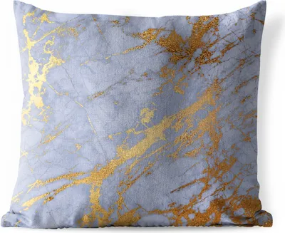 Produktbild von MuchoWow® Outdoor Kissen - Marmor - Blau - Gold - 50x50 cm - Wetterfest - Lounge Kissen - Komfortabel - Kissen mit Bild
