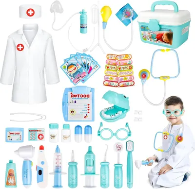 Immagine prodotto di Set di gioco medico - Valigetta del dottore - Gioco di ruolo educativo - Con effetti sonori - 24 pezzi - Blu